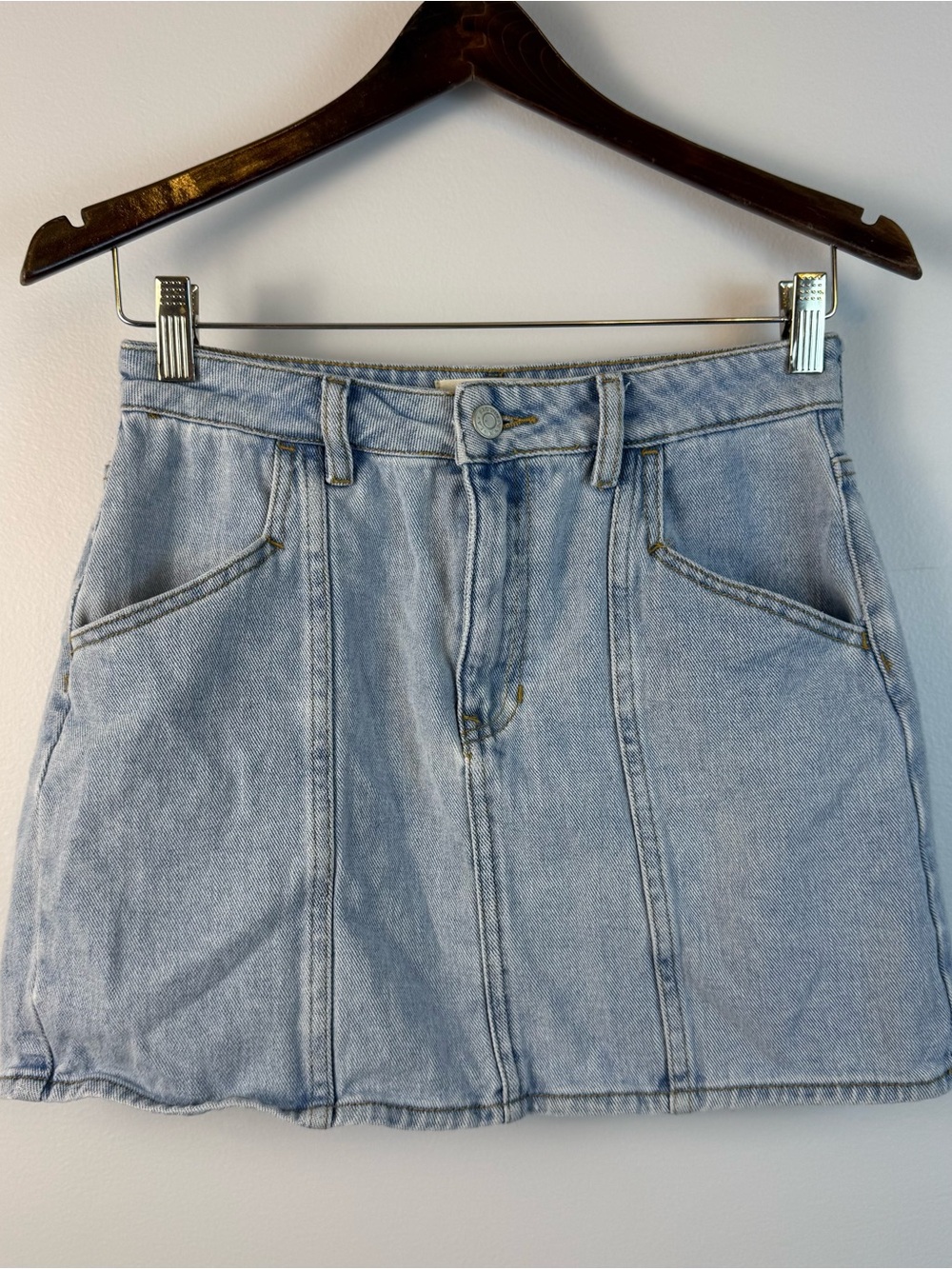 PacSun Women's Light Wash Denim Mini Skirt High Rise Button Pockets Size 26